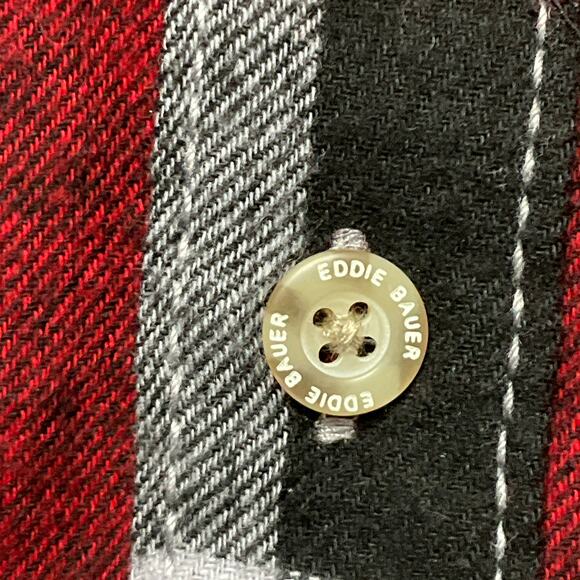 EDDIE BAUER Mens Button Down Flannel Shirt Buffalo Check Plaid Red Gray XL NWT - Picture 3 of 12